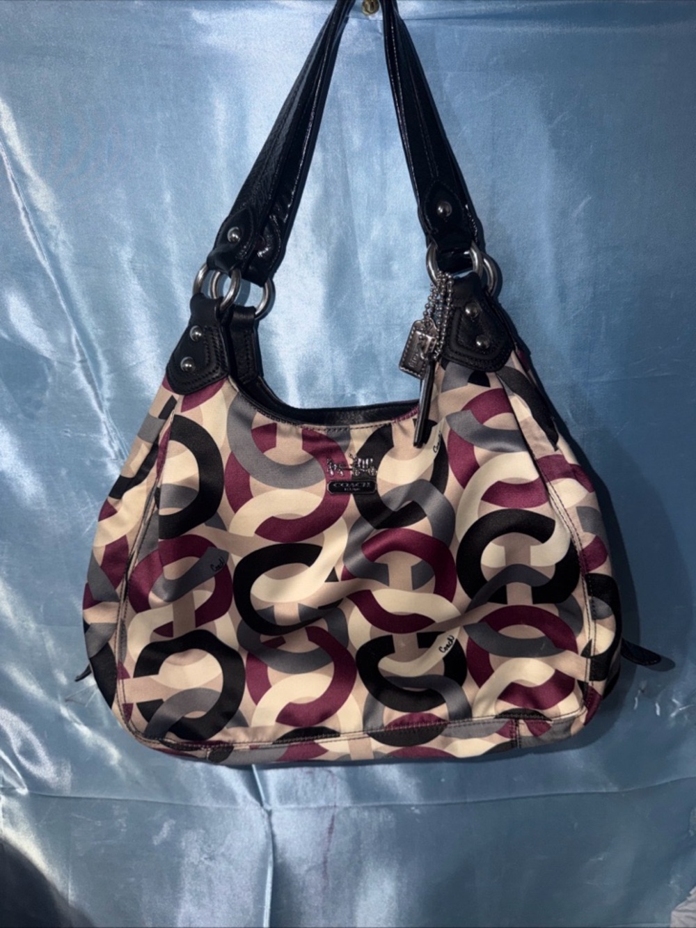 Vintage COACH MAGGIE OP ART HOBO PURPLE CHAINLINK SATCHEL HANDBAG  F0967-14420